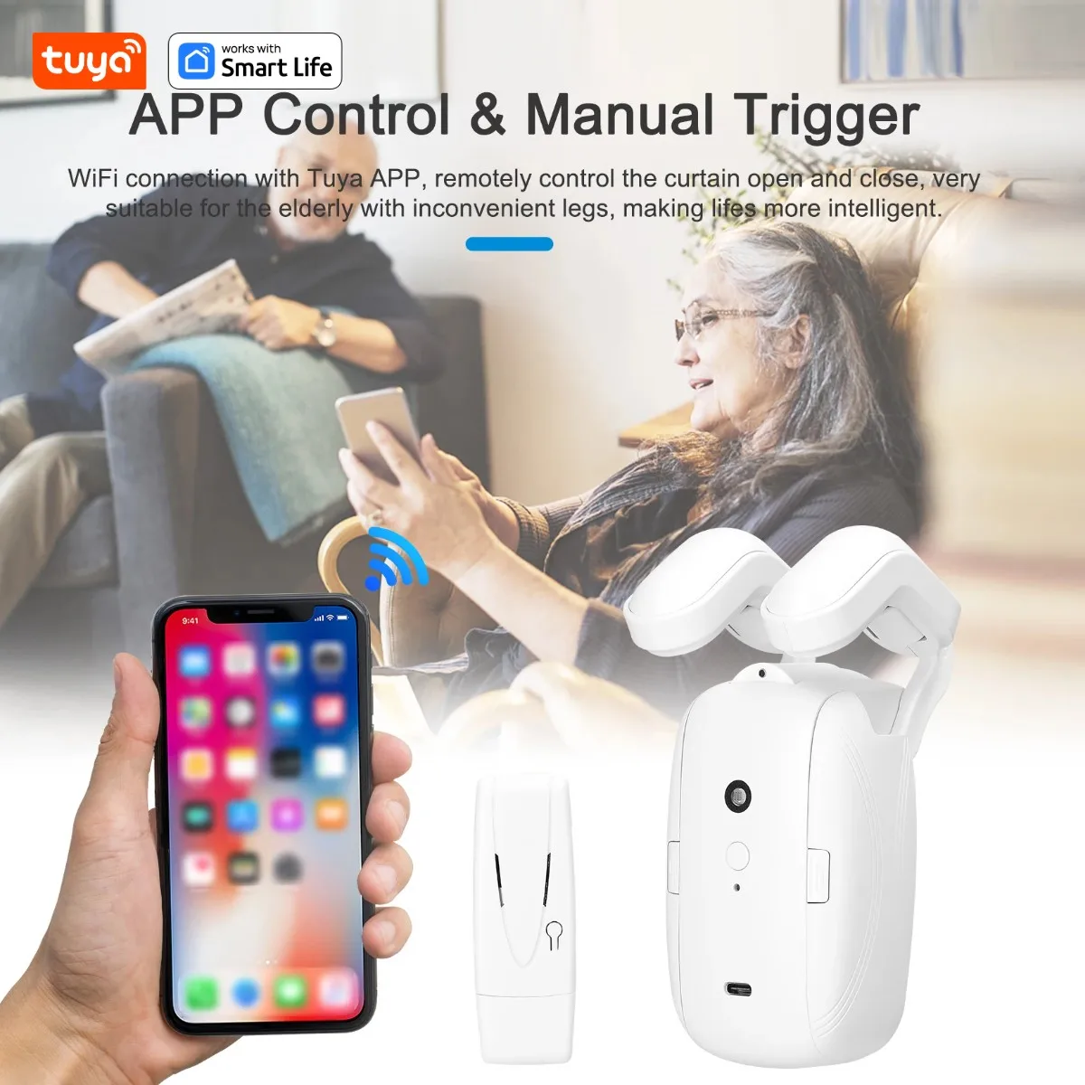 Tuya Smart Curtain Robot Curtain Motor 3-in-1 Tuya APP/Remote control Timed switch, Pull-to-start For Roman T U Tracks