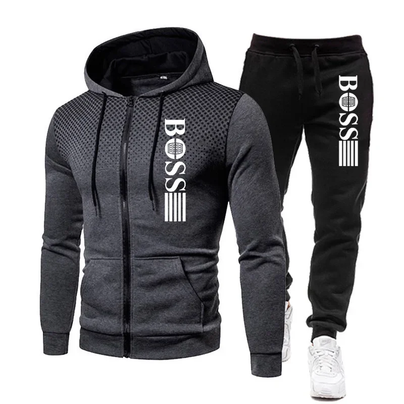 Two-piece Set of Warm Sportswear for Autumn and Winter, 2025 New Style Fashionable Men's Zipper Hoodie + Casual Pants Set