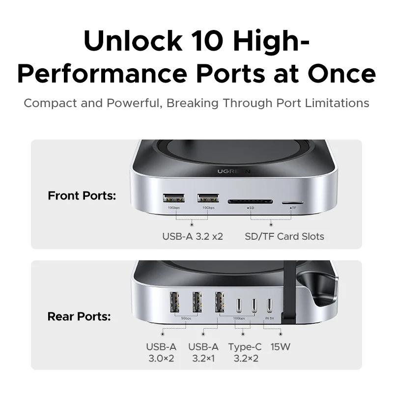 UGREEN USB HUB Docking Station for Mac Mini M4 M4 Pro M.2 NVMe SSD 8TB Max 10Gbps USB-A&C Ports SD&TF 170MB/s USB Splitter Dock