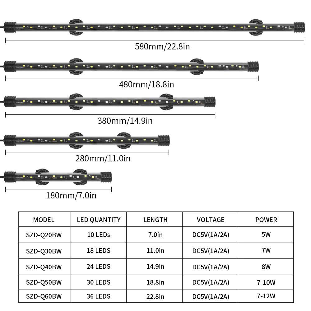 USB Aquarium Light LED Plant Grow Lamp 18-58CM Aquariums Decor Lighting Waterproof Fish Tank Light