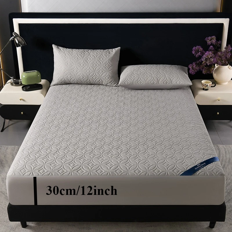 Ultrasonic Quilted Waterproof Antibacterial Mattress Protector Breathable Ultra Soft Noise Free 30CM Deep Pocket Fitted Sheet