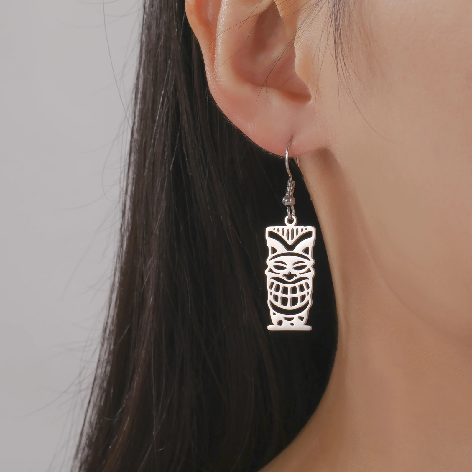 Unift Hawaiian Tiki Mask Earrings for Women Stainless Steel African Totem Ethnic Tribe Jewelry Ear Piercing Accessories Gift