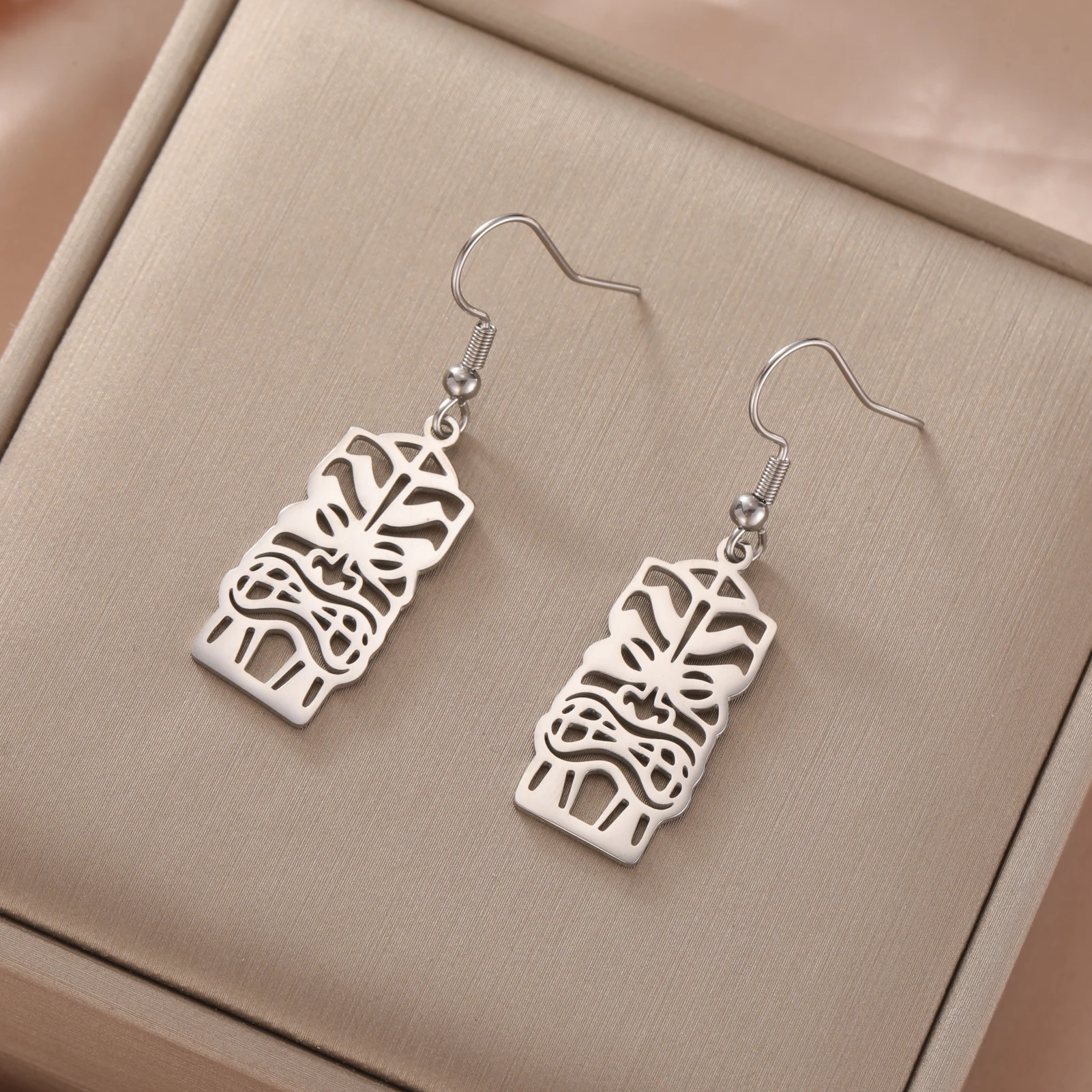 Unift Hawaiian Tiki Mask Earrings for Women Stainless Steel African Totem Ethnic Tribe Jewelry Ear Piercing Accessories Gift