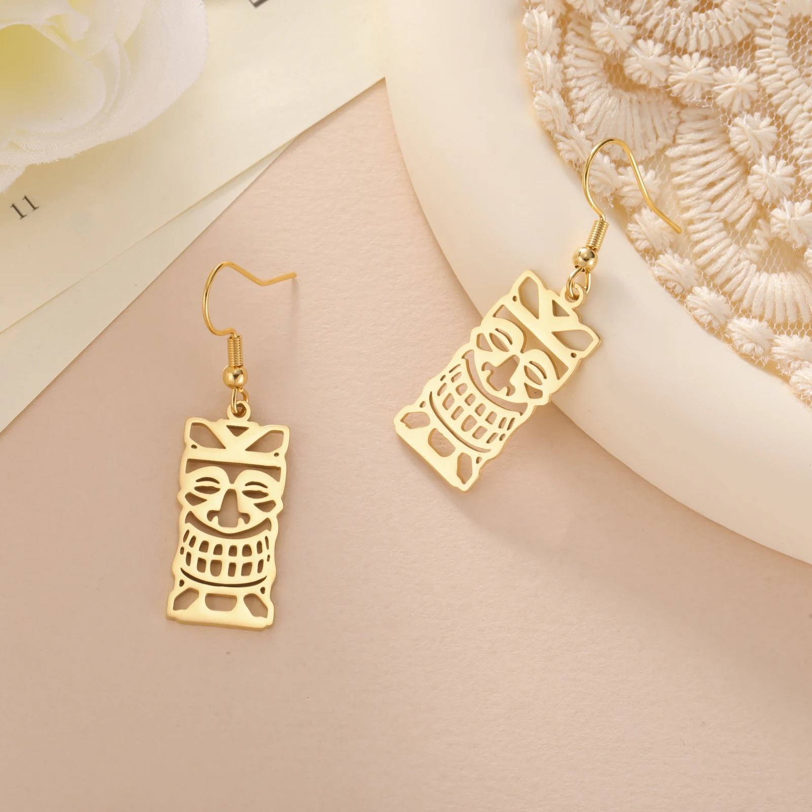 Unift Hawaiian Tiki Mask Earrings for Women Stainless Steel African Totem Ethnic Tribe Jewelry Ear Piercing Accessories Gift