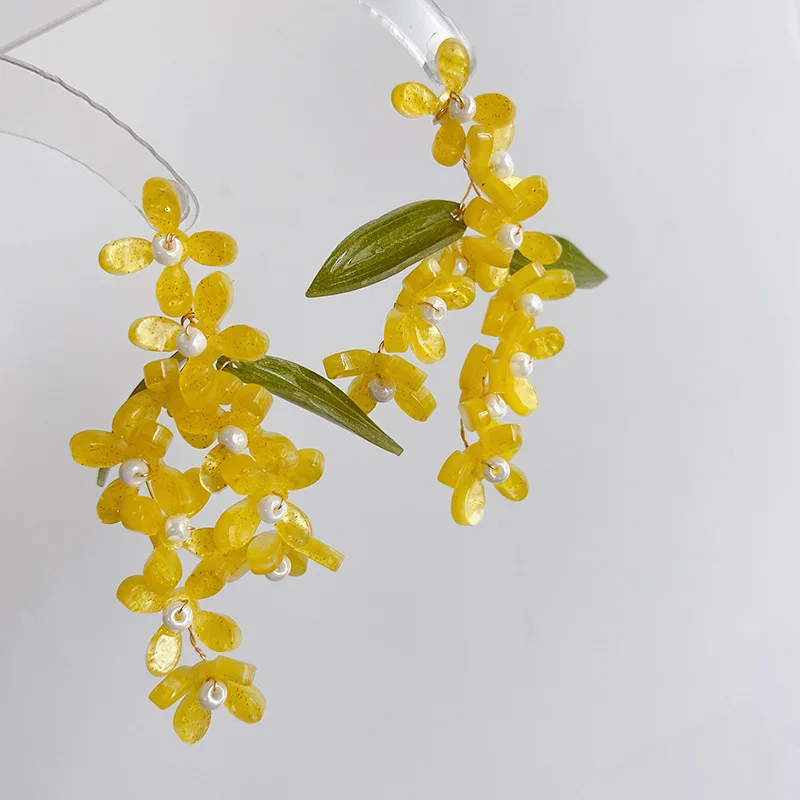Unique Osmanthus Fragrans Design Earrings Elegant Flower Earrings Floral Tassel Long Earrings Statement Jewelry Custom Packaging