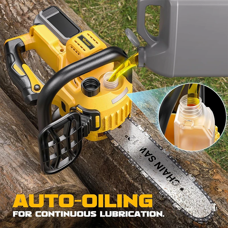 VIVSSO 12Inch Electric Chain Saw 1200W Handheld Woodworking Chain Saw Graden Pruning Tools For Dewalt 20V Battery Pins