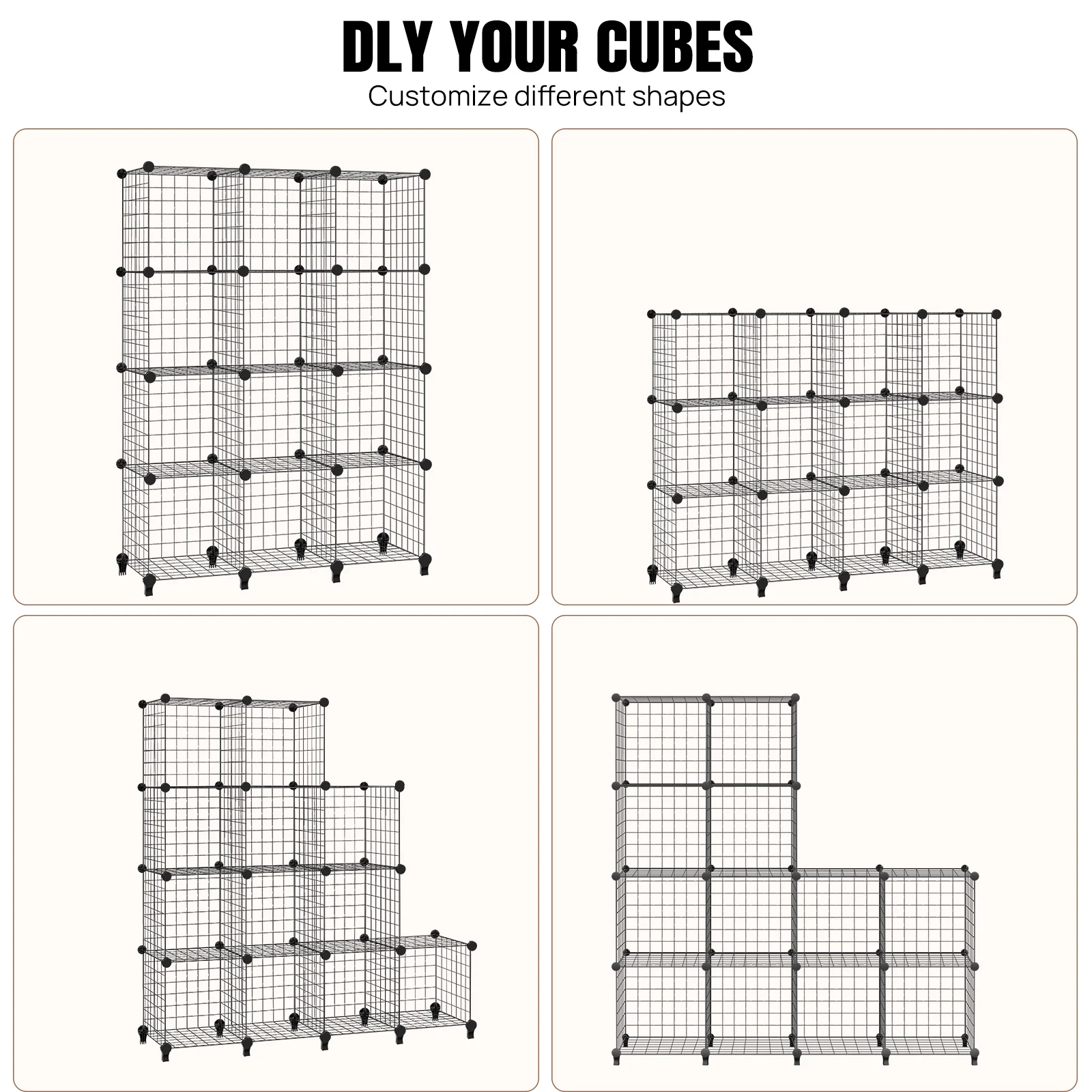 VickyHome 6/12 Cubes Wire Metal Grid Stackable Storage Shelves Multifunctional DIY Bookshelf and Shelving Unit for Home Office