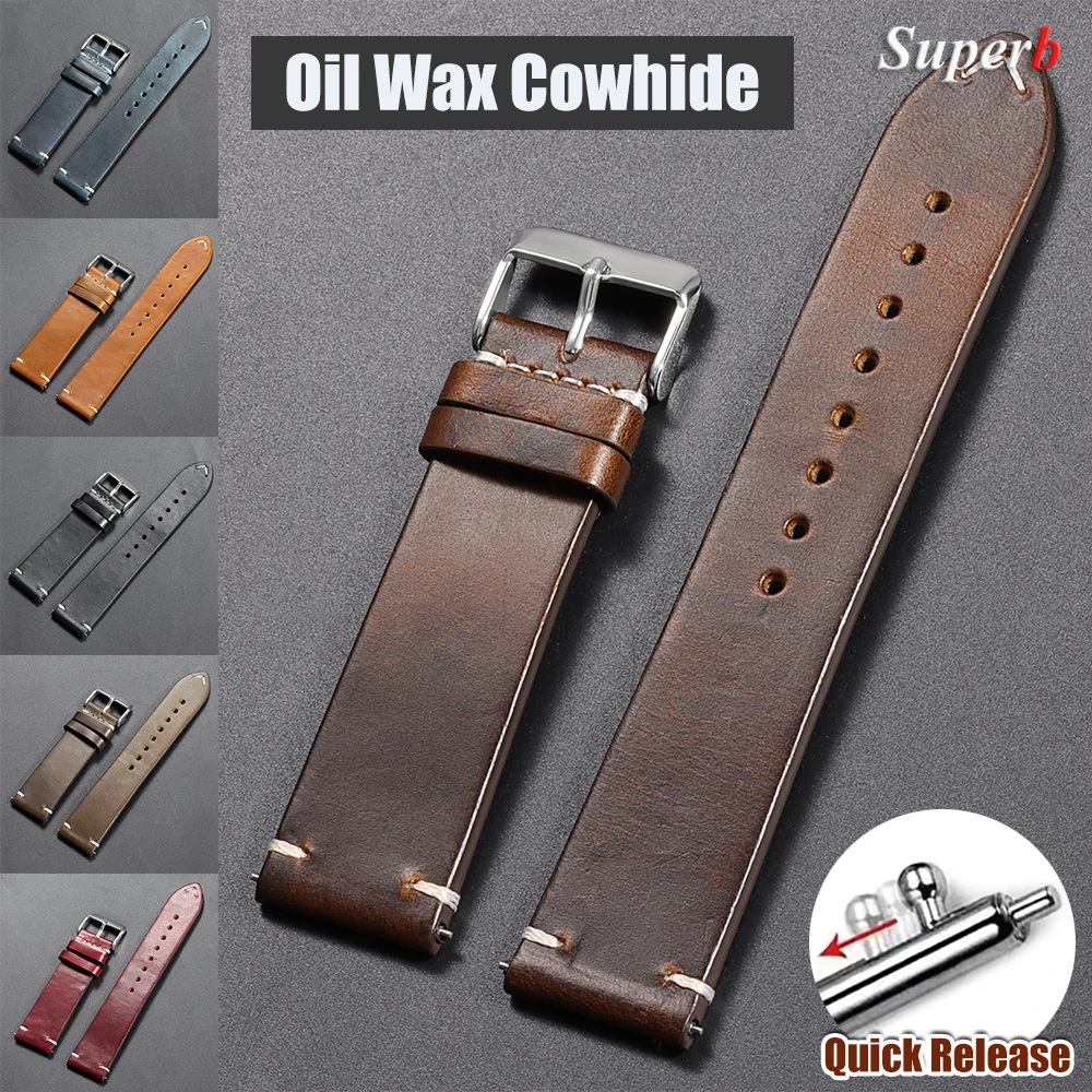 Vintage Oil Wax Leather Watchband 18mm 20mm 22mm 19mm 21mm 24mm Universal Stitching Cowhide Strap for Omega for Seiko Watch Band