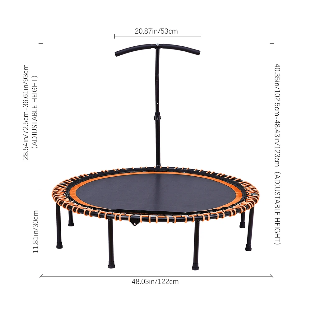 Voltsify 48in Bungee Cords Foldable Round Trampoline with Adjustable T-Handle Bar