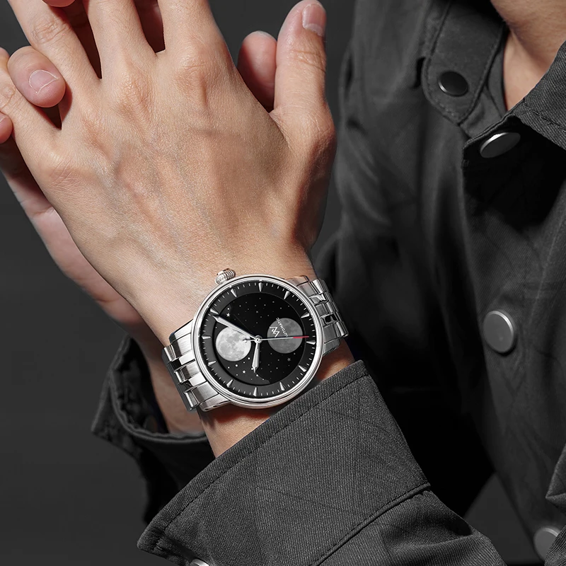 WM Watch Automatic Mechanical Watches Men Lunar Moon Phase Sapphire Waterproof Man Luminous Twin Moons Welly Merck Watch WM142