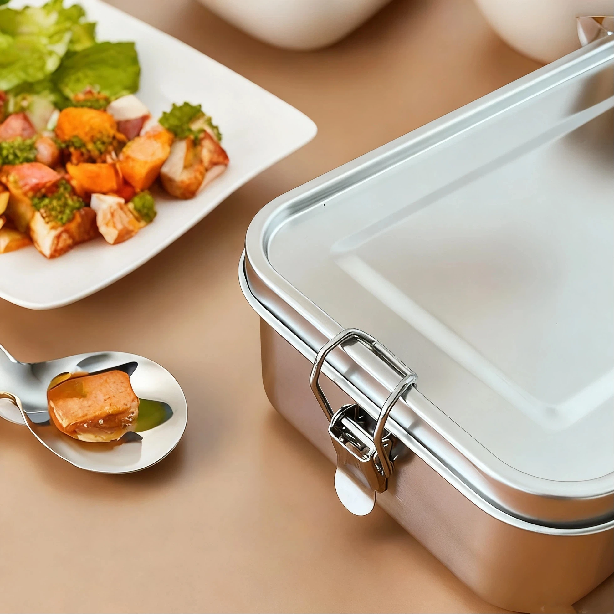 WORTHBUY 304 Stainless Steel Bento Box Portable Metal Lunch Box For Kids Adult Sealed Food Storage Containers With Lockable Clip