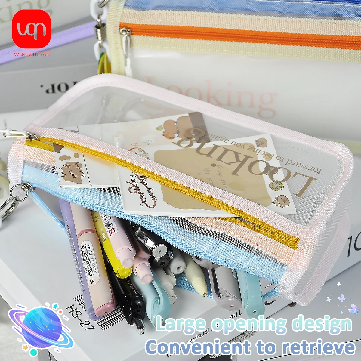 WQN-1PC Creative Transparent Looking Pencil Case, Large Capacity, Convenient to Carry, Stationery Storage, Student Supplies