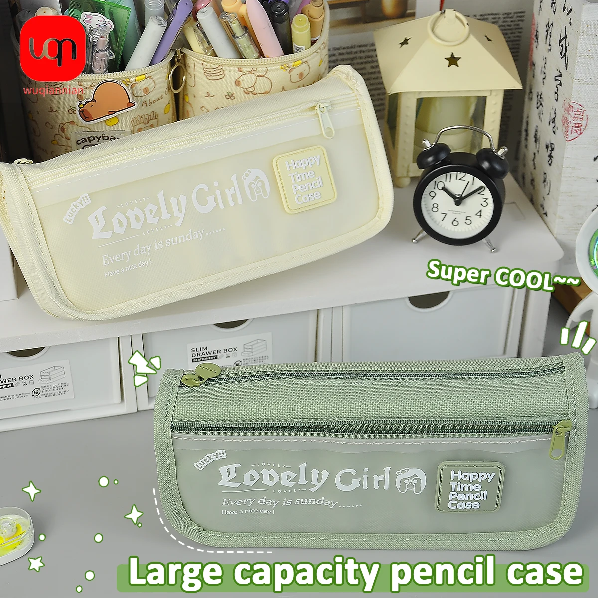 WQN-1PC Large Capacity Simple Pencil Case Student Pencil Case Convenient Simple Pencil Bag School Office Stationery Supplies