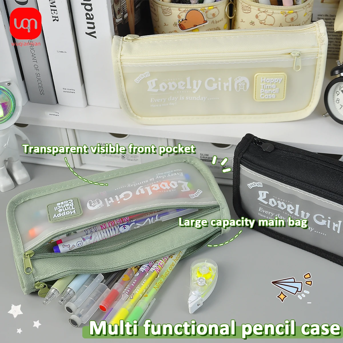 WQN-1PC Large Capacity Simple Pencil Case Student Pencil Case Convenient Simple Pencil Bag School Office Stationery Supplies