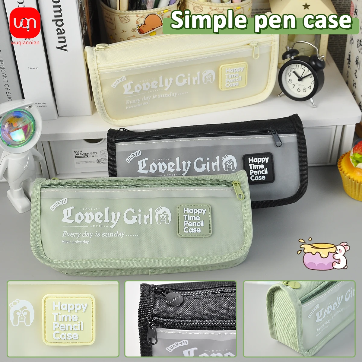 WQN-1PC Large Capacity Simple Pencil Case Student Pencil Case Convenient Simple Pencil Bag School Office Stationery Supplies