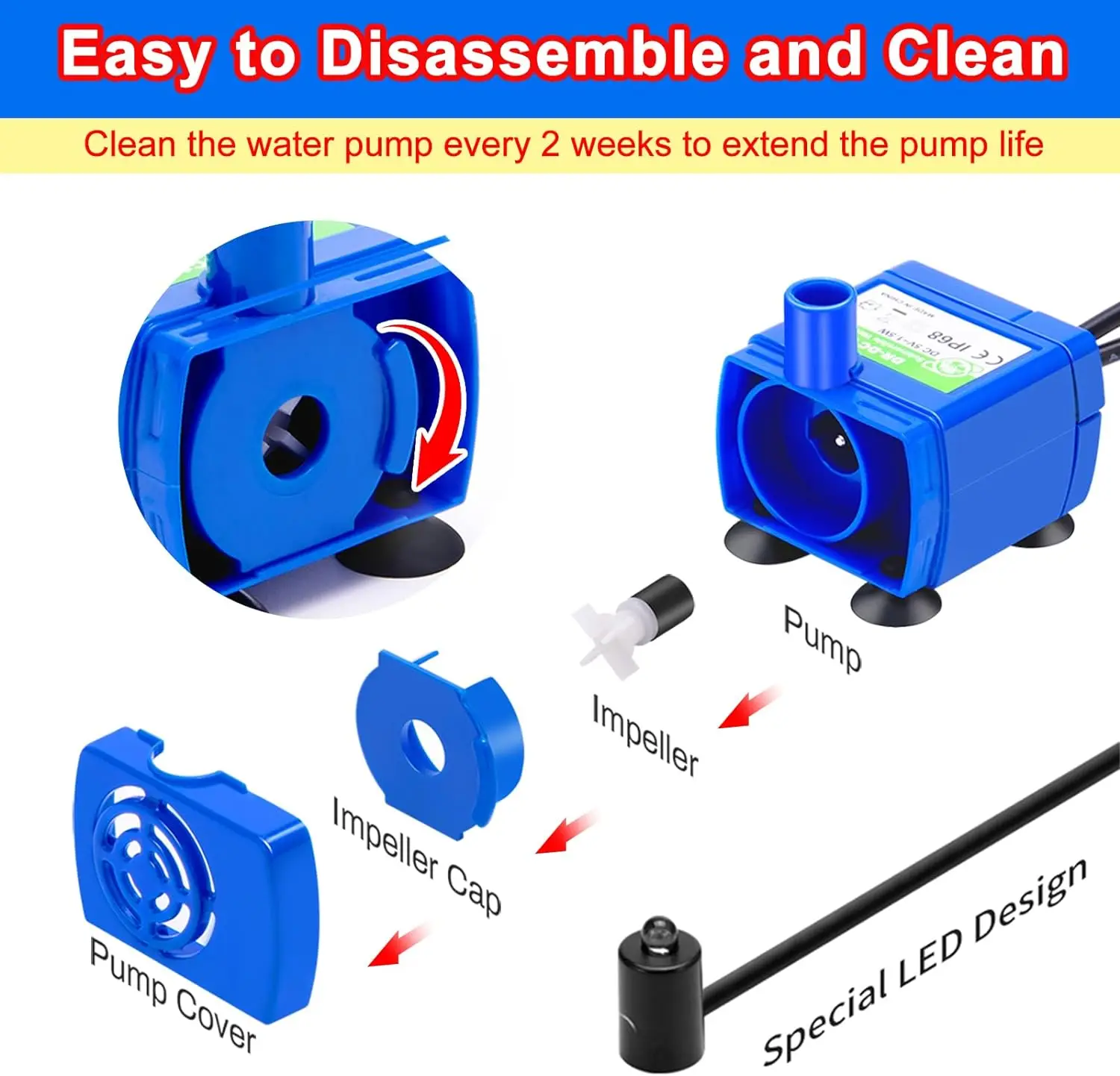 Water Pump LED Light Pet Cat Water Fountain Motor Replacement for Cat Flowers Drinking Bowl Dispenser Pet Accessories