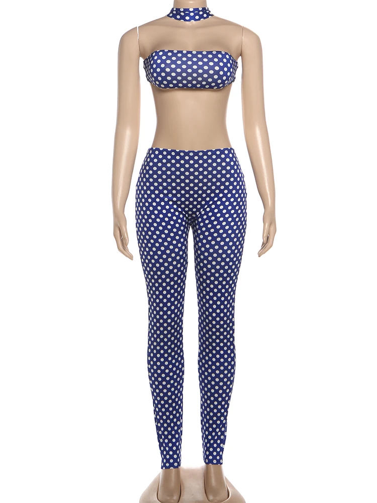 Weird Puss Dot Print Women 2 Piece Set Tracksuit Sexy Backless Halter Tank Tops+Leggings Matching Streetwear Stretch Outfits