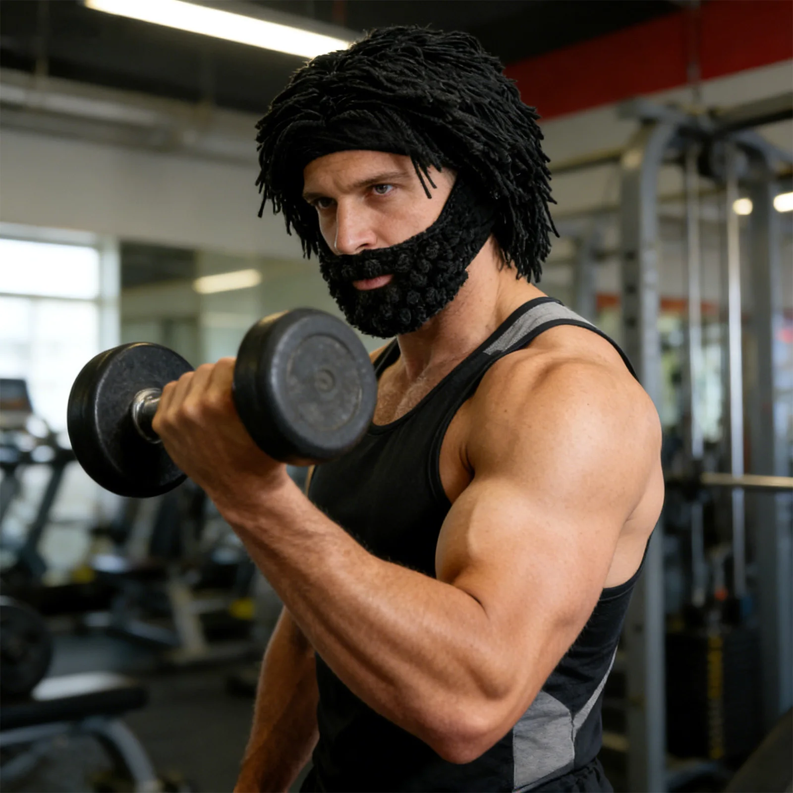 Wig Beard Hats Knitted Cap Creative Barbarian Wig Funny Knit Hat Beard Funny Party Mad Scientist Hip Hop Knit Warm Winter Cap