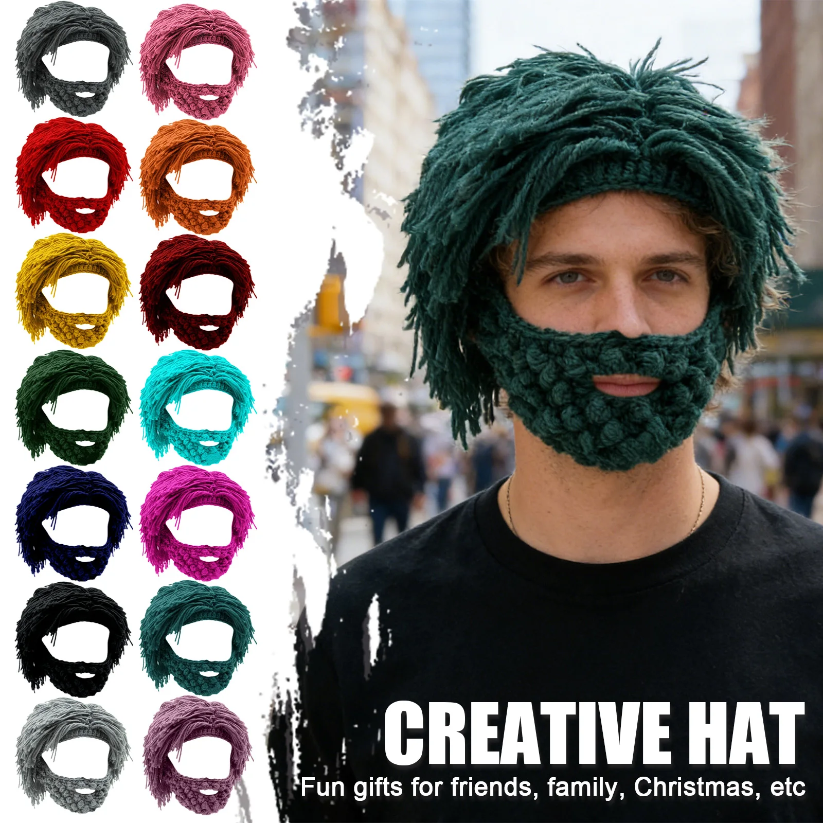 Wig Beard Hats Knitted Cap Creative Barbarian Wig Funny Knit Hat Beard Funny Party Mad Scientist Hip Hop Knit Warm Winter Cap