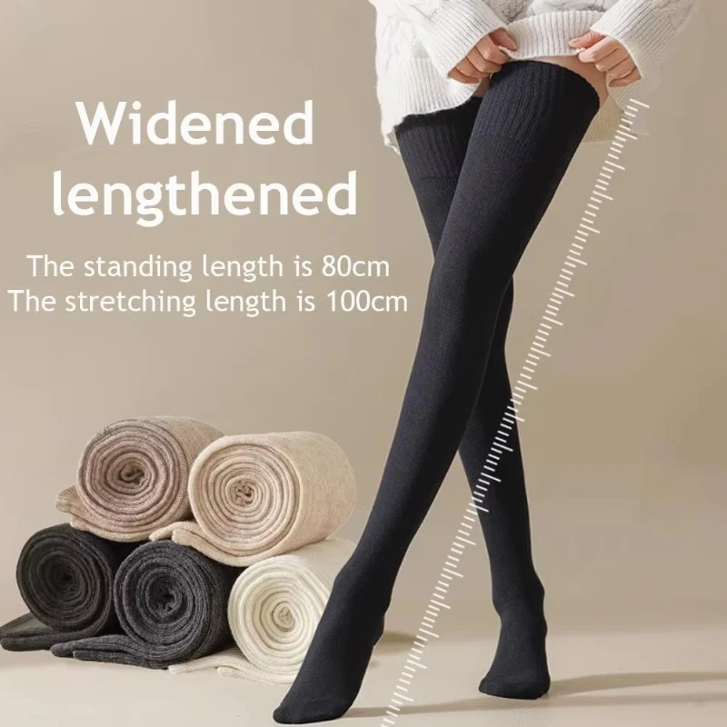 Winter Thigh High Socks For Women 100cm Lengthened JK Lolita Stockings Solid Color Over The Knee Stocks Slim Velvet Thigh Socks