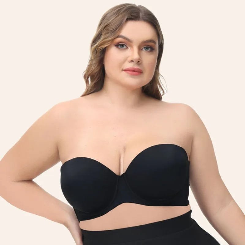 Wireless Strapless Bra for Plus Size Women Seamless Push Up Adhesive Bra B C D E F G Cup Comfortable Backless Stick On Bra