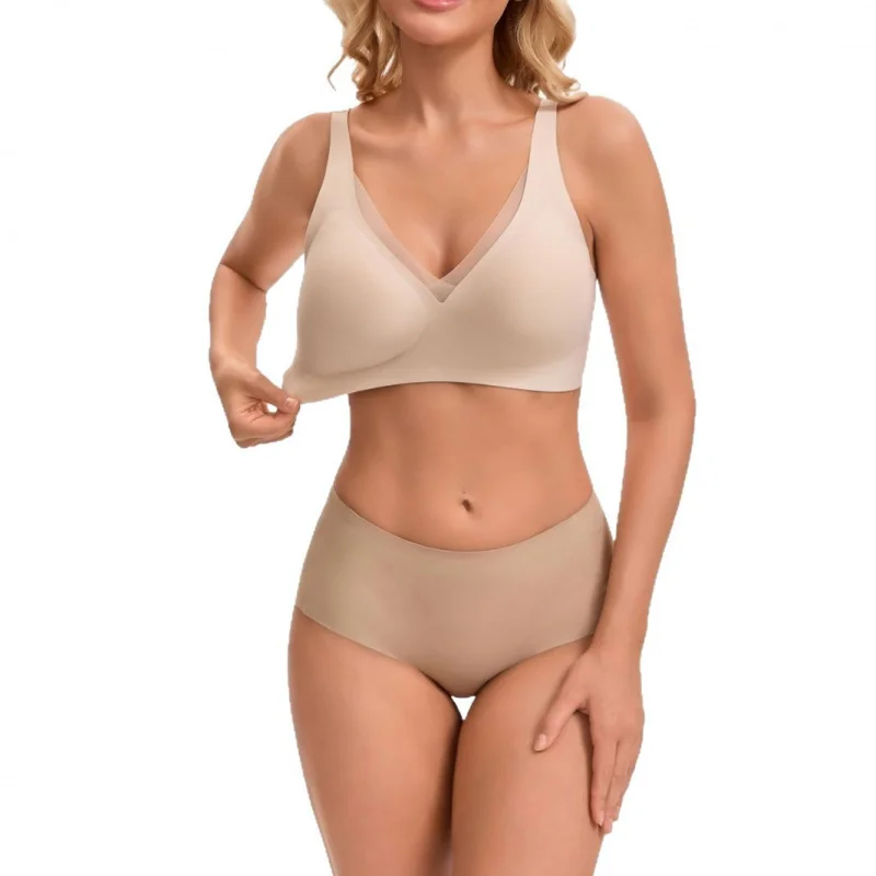 Women Full Coverage Wireless Light Smooth Bra Jelly Strip Soft Support Plus Size Underwear for Big Bust to Look Smaller