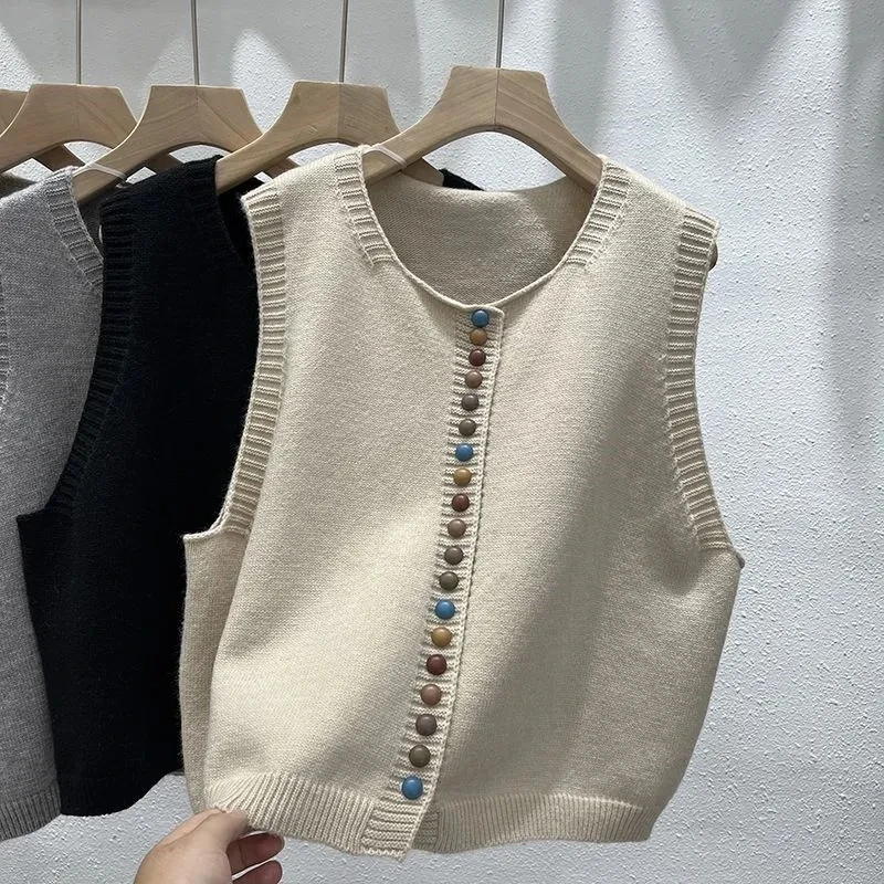 Women Knitted Vest Spring Summer Sleeveless Sweater Jacket New Casual Fashion Botton Cardigan Vests Soft Short Knit Waistcoat