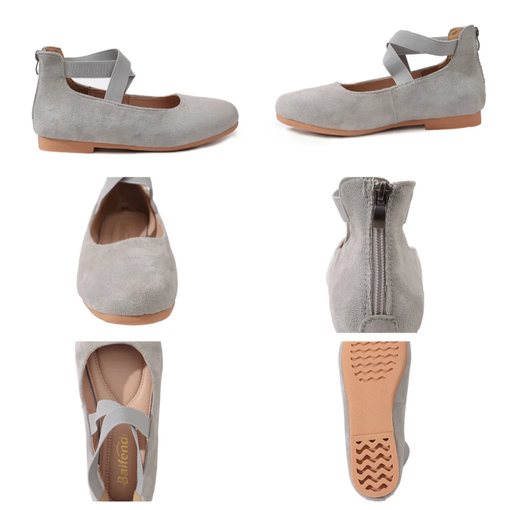 Women Mary Jane Flats Round Toe Ballet Shoes Elastic Cross Strap Comfortable Casual Flat Shoes Soft Suede Ladies Office Walking