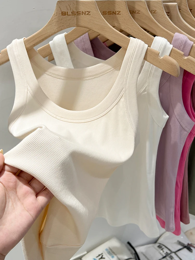 Women Solid Round Neck Ribbed Tank Top Camisole Women 2026 Summer Basic Elastic Tank Top O Neck Solid Tank Top