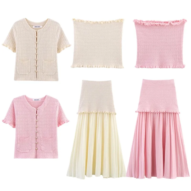 Women's Knitted ort Sve round Ne Layered Decorative Jaet And Skirt Faion Set 2025 Summer New Arrival Commute ...