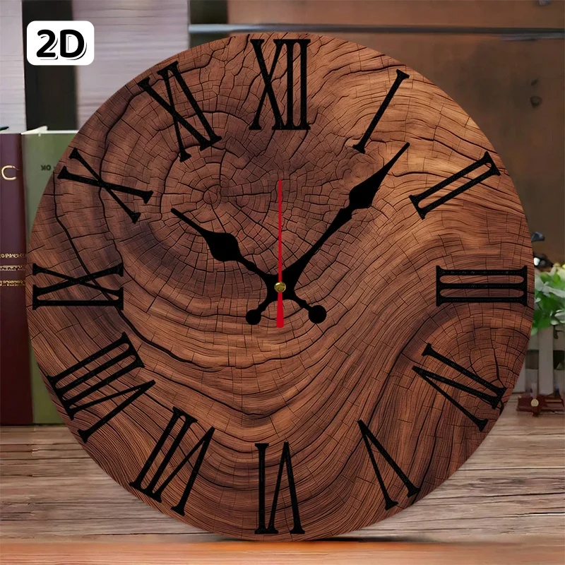 Wood Grain Wall Wooden Round Silent Hanging Wall Clock, Suitable For Living Room, Office,Study Room, Bedroom,Home Decoration.