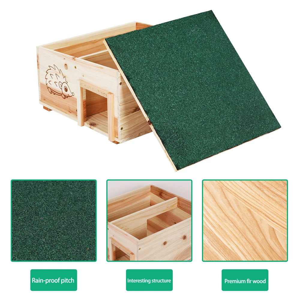 Wooden Hedgehog House Small Animal Shelter Hideout Predator Proof Hedgehog Hibernation Shelter Habitat Nest Box with Roofing