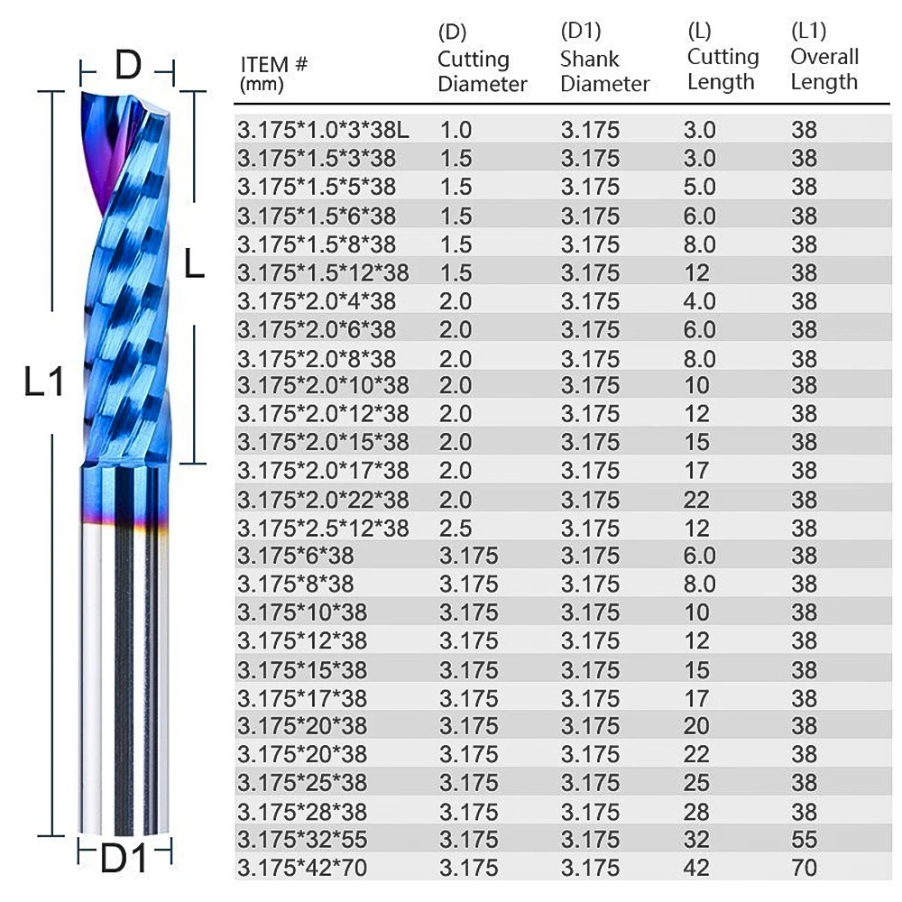 XCAN Carbide Milling Cutter 1pc Up Cut Router Bit 1/8 4 5 6 8mm Single Flute End Mill for Woodworking