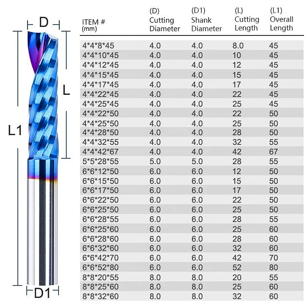 XCAN Carbide Milling Cutter 1pc Up Cut Router Bit 1/8 4 5 6 8mm Single Flute End Mill for Woodworking