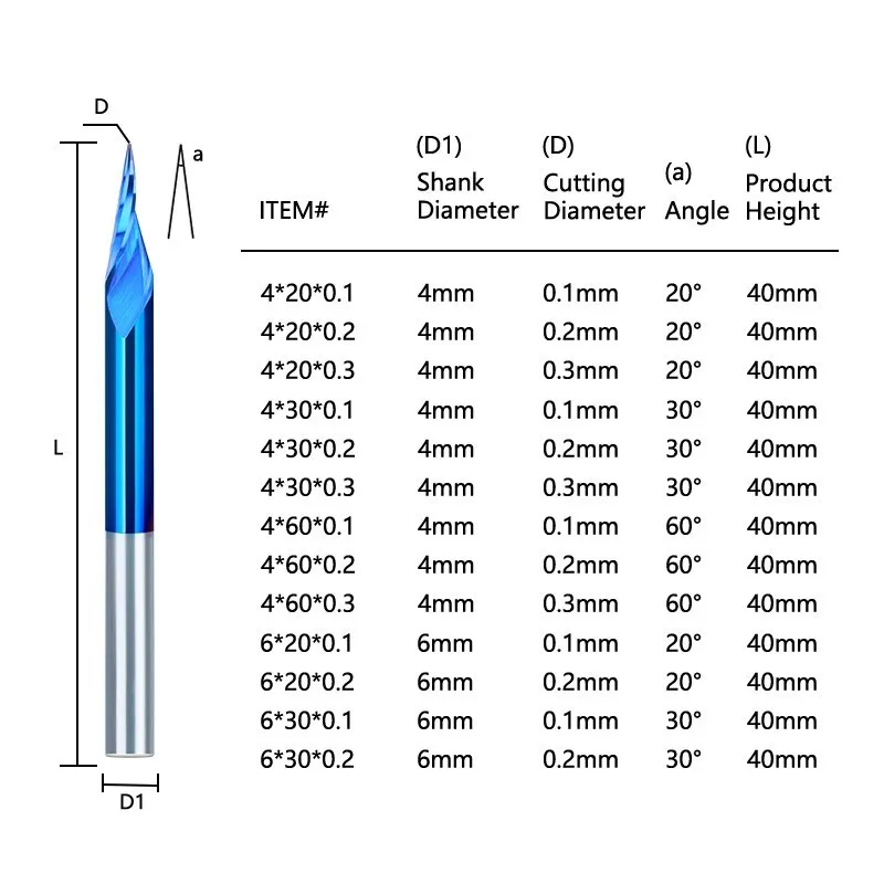 XCAN Engraving Bit CNC Router Bit 1/8inch 4mm 6mm Shank Carbide End Mill Wood Milling Cutter 15-90 Degrees