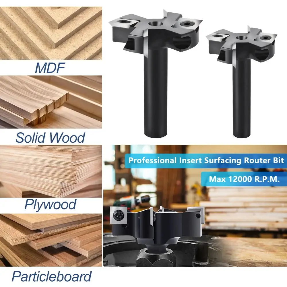 XCAN Milling Cutter 4-Flute Spoilboard Surfacing Router Bits 8 12mm Shank Wood Planer Bit Insert Carbide Slab Flattening Bit