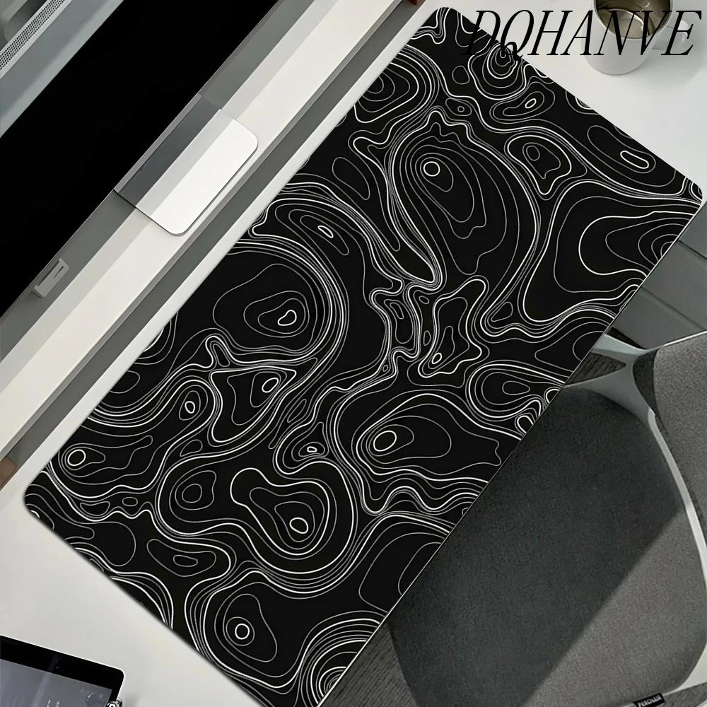 XXL Mousepad Computer Keyboard Pad Mouse Mat Black White Topographic Map Gamer Soft Office Carpet Table Mat Desktop Mouse Pad
