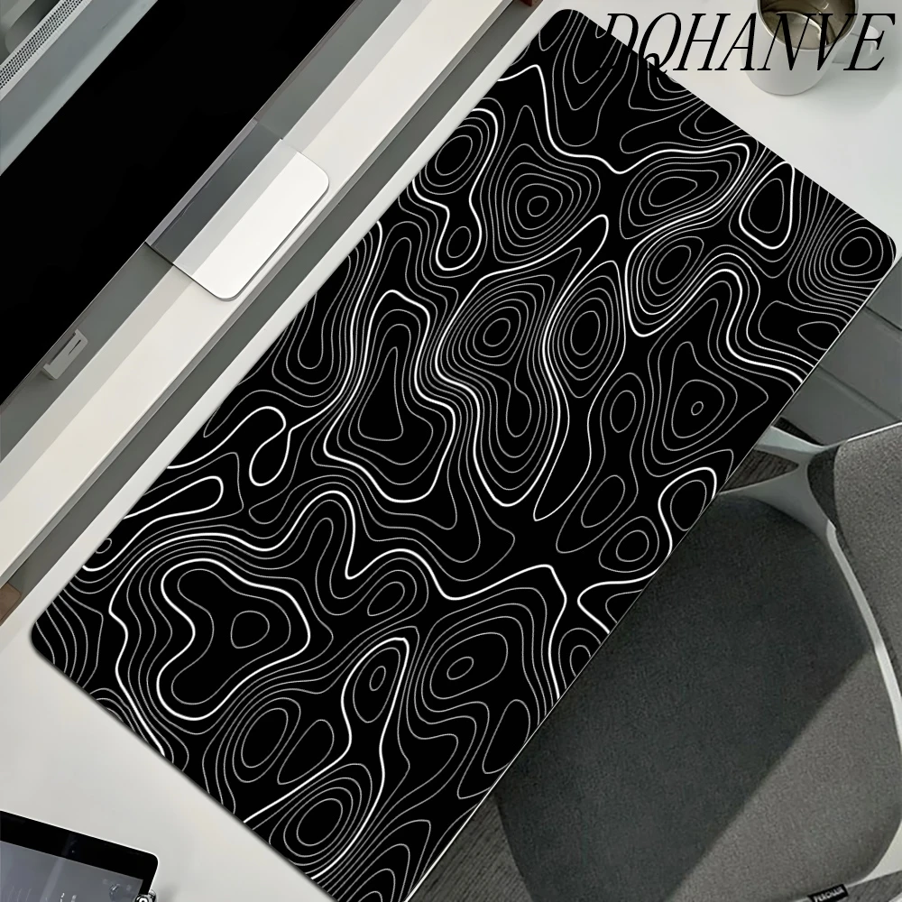 XXL Mousepad Computer Keyboard Pad Mouse Mat Black White Topographic Map Gamer Soft Office Carpet Table Mat Desktop Mouse Pad