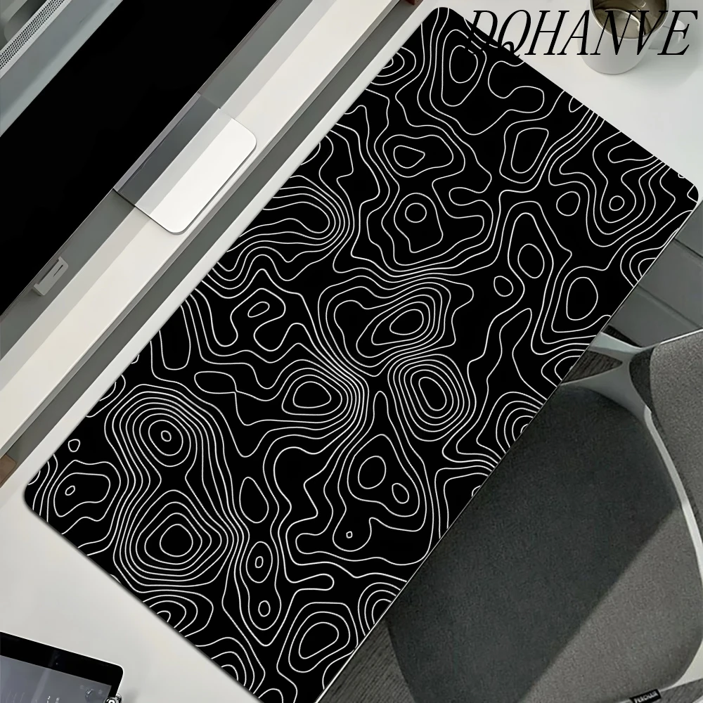 XXL Mousepad Computer Keyboard Pad Mouse Mat Black White Topographic Map Gamer Soft Office Carpet Table Mat Desktop Mouse Pad
