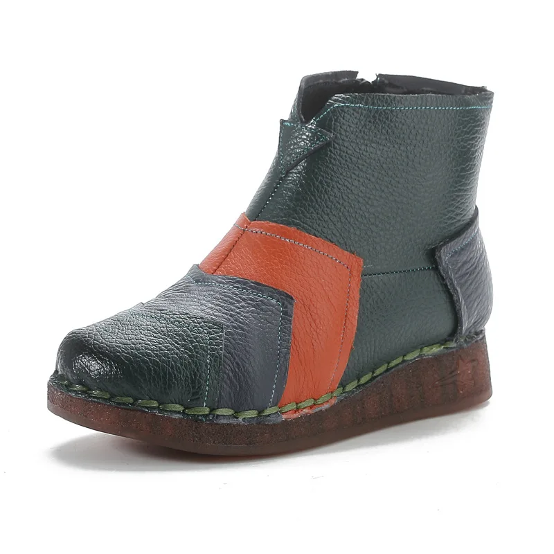 Xiuteng New Top Layer Cowhide Flat Bottom Cow Rib Bottom Short Boots Winter Casual Genuine Leather Matching Women's Boots Warm