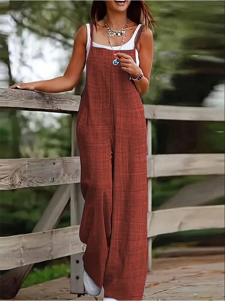 Y2K Summer Simple Pocket Strap Jumpsuit Women Sleeveless Fashion Women's Jumpsuit