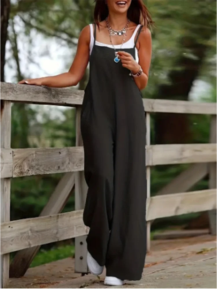 Y2K Summer Simple Pocket Strap Jumpsuit Women Sleeveless Fashion Women's Jumpsuit