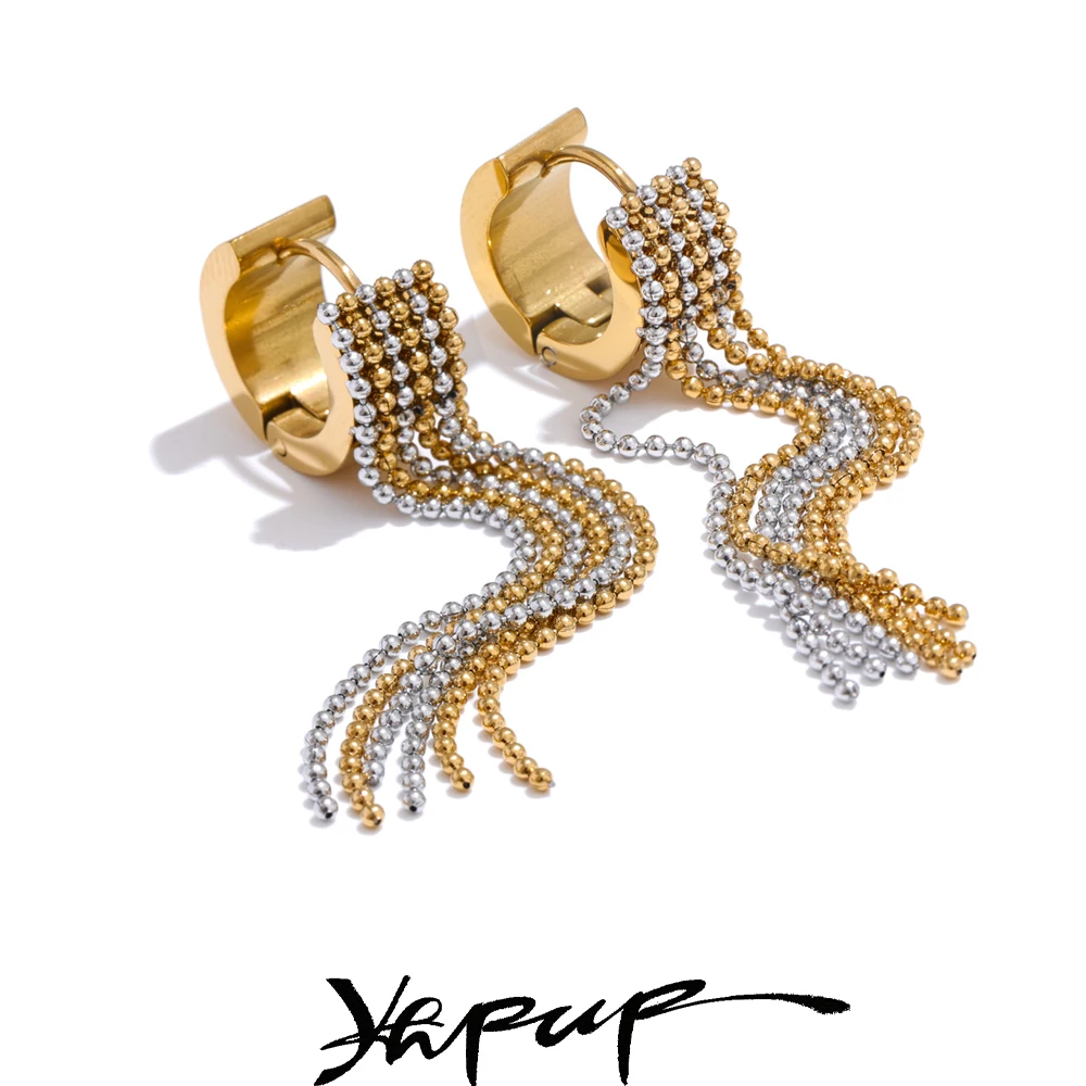 Yhpup Hot Style Stainless Steel Tassel Long Chain Drop Dangle Earrings Fashion Trendy Waterproof Daily Jewelry Gift