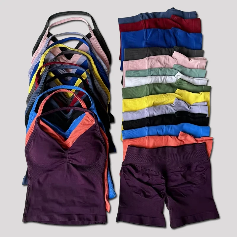 Yoga Gym Set Women Backless Tank Tops High Waist Scrunch Seamless Shorts Gym Suit Fitness Clothes Activewear Workout Sets