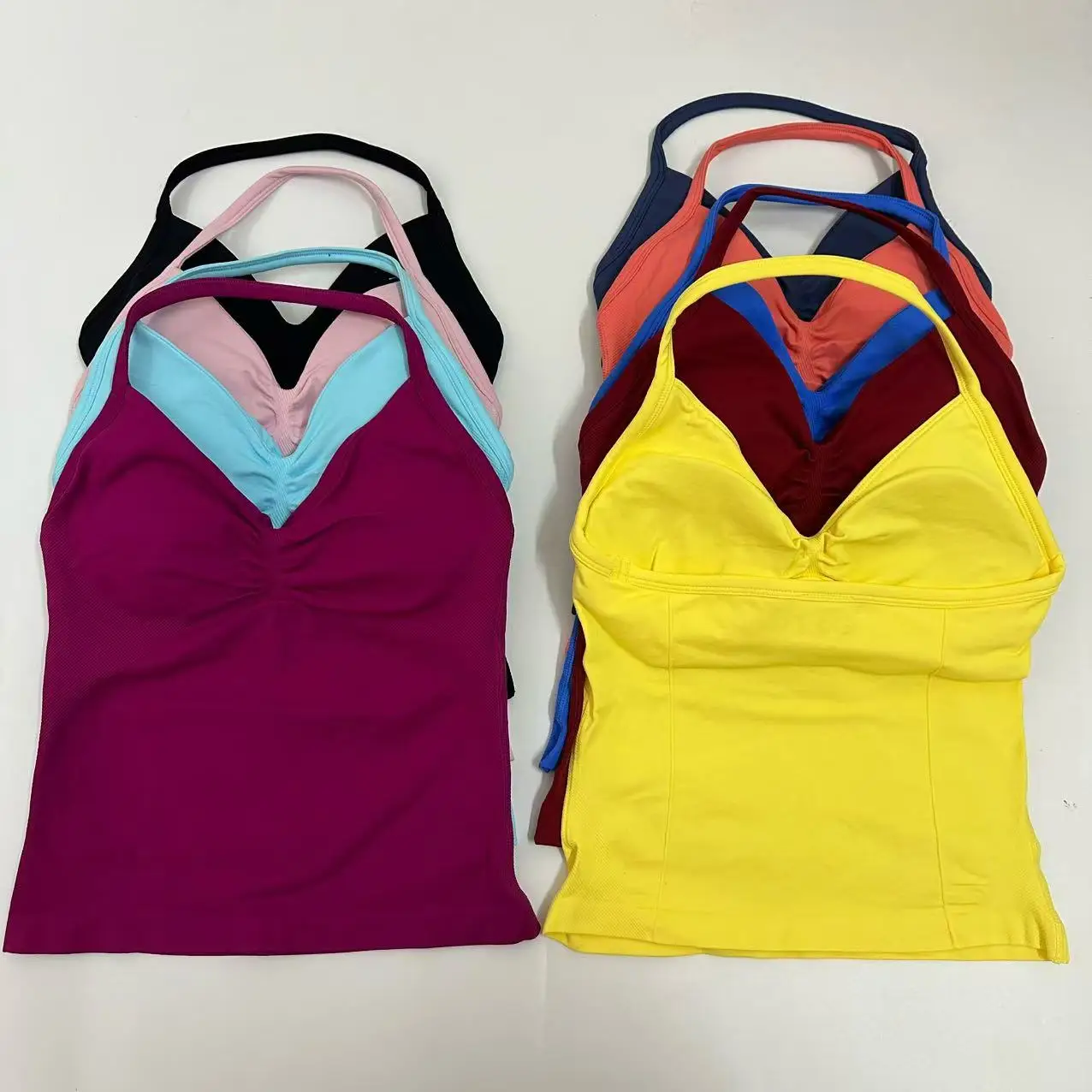 Yoga Longline Strappy Gym Top Custom Logo Backless Gym Clothes Women Scrunch Built-in Bra With Removable Cups Yoga Tank Tops