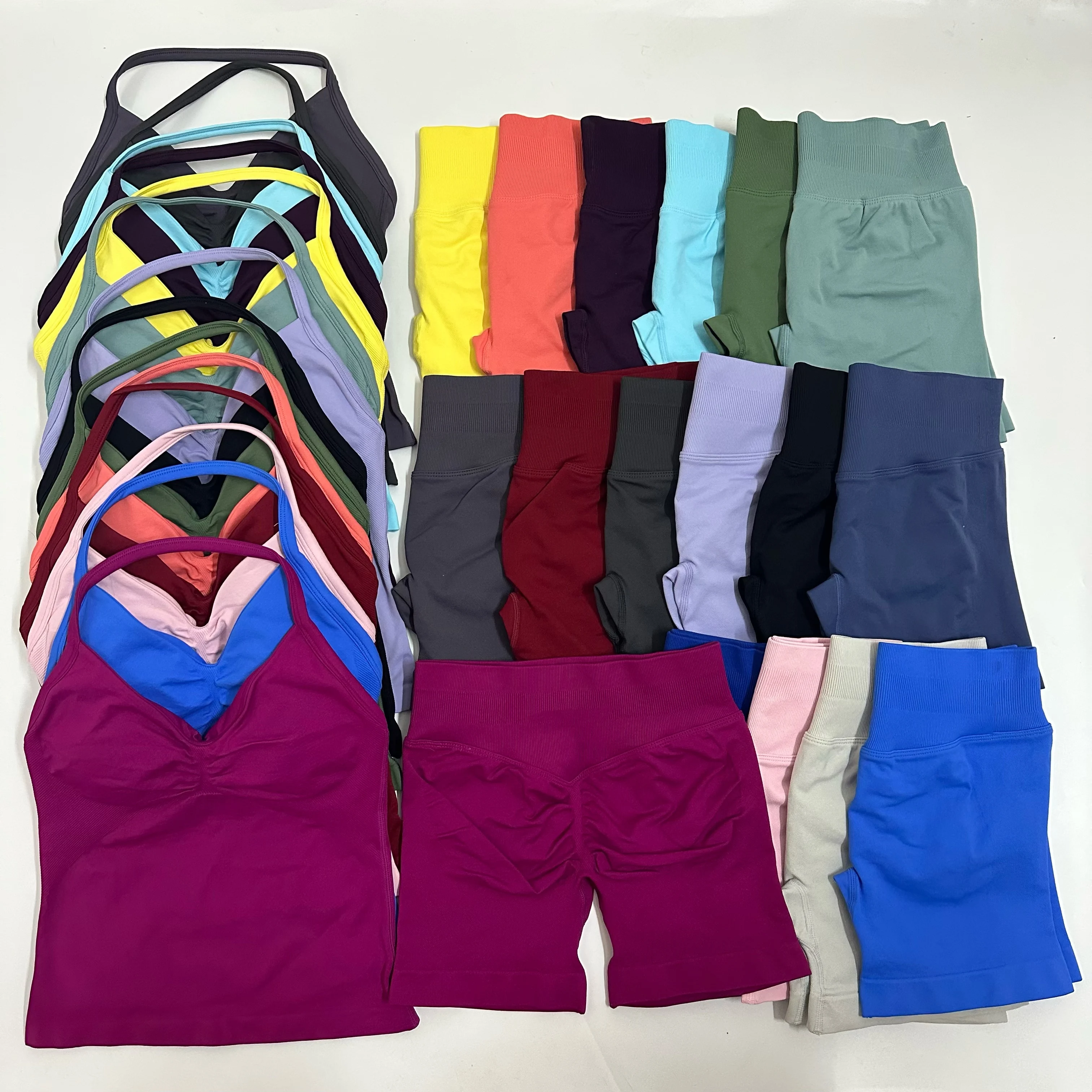 Yoga Set Women Padded Halter Tank Top Scrunch Butt Lifting Gym Shorts Set Summer Sportswear Workout Clothes