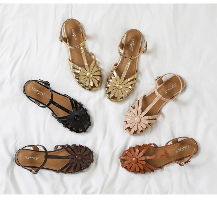 ZAROY Fashion Weave Gold Women Flat Sandals Summer Brand Design Hollow Out Narrow Strap Closed Toe Roman Gladiator Sandalias