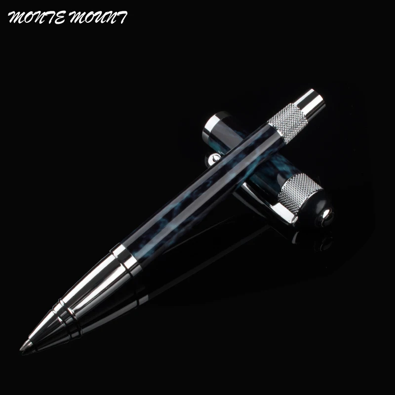monte mount Rollerball Pen Luxury silvery Clip Ballpoint Pen 0.5mm Black Refill Metal Roller Ball Pens Free Shipping