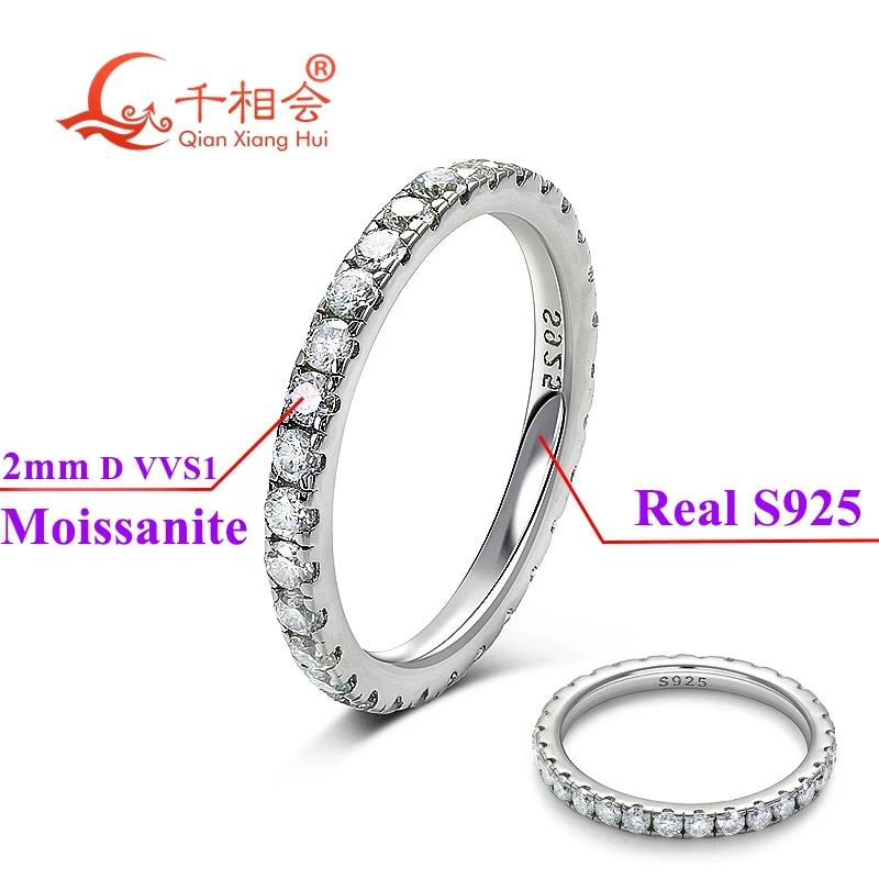 solid 2mm 3mm white round Moissanite diamond Full Eternity Band 925 Sterling Silver Jewelry Wedding Ring Valentine's Day Gift