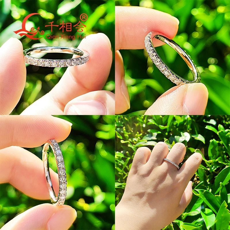 solid 2mm 3mm white round Moissanite diamond Full Eternity Band 925 Sterling Silver Jewelry Wedding Ring Valentine's Day Gift